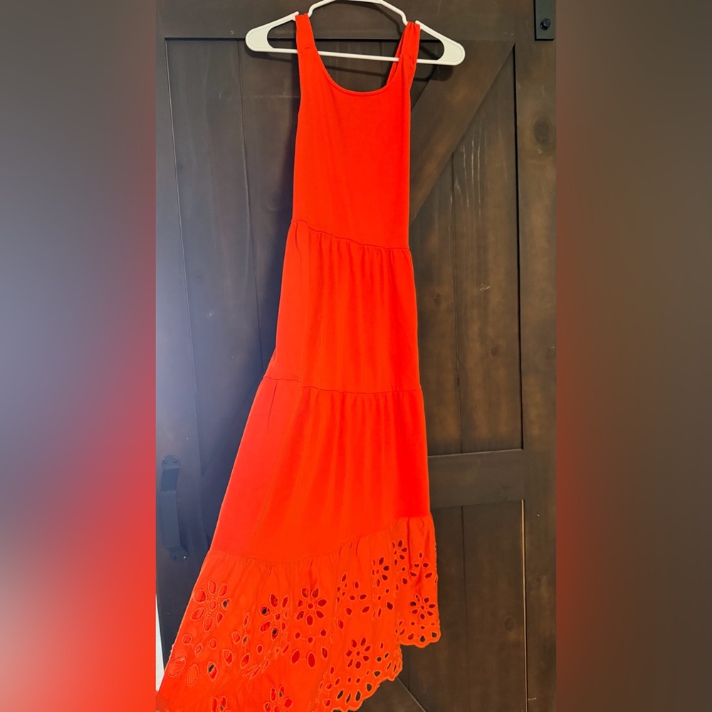 J.Crew Tiered Maxi Knit Eyelet Orange Racerback Summer Dress Women's Size XS - Picture 3 of 7